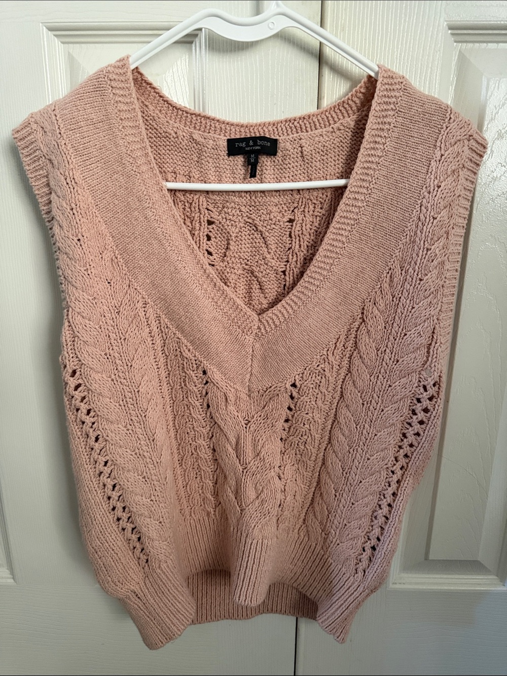 rag & bone Pink Cable Knit V-Neck Sweater Vest